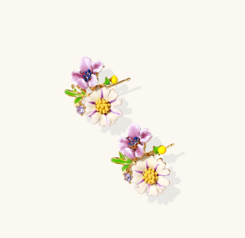 Product video showcasing Wildflower Enamel Floral Stud Earrings with colorful enamel petals and sculptural floral details | Olaty