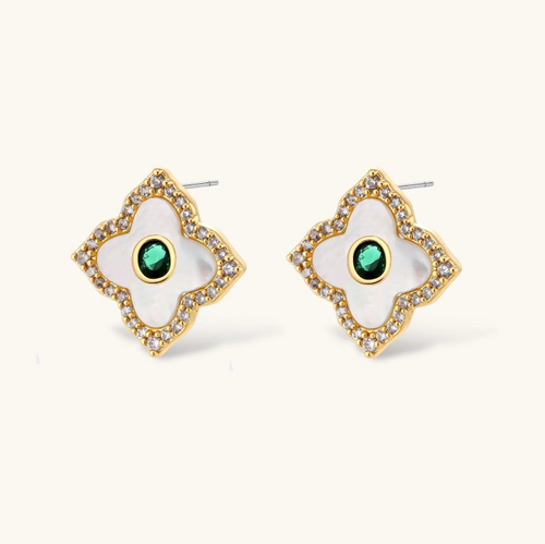 Product video showcasing Emerald Bloom Zirconia Necklace & Stud Earrings Set with sparkling emerald green zirconia details, floral-inspired design and coordinated necklace and stud earrings | Olaty
