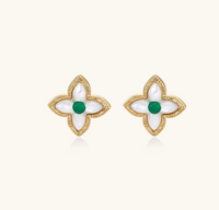 Product video showcasing Lucky Clover Mother of Pearl Gemstone Stud Earrings with luminous mother of pearl inlays and four-leaf clover-inspired settings | Olaty