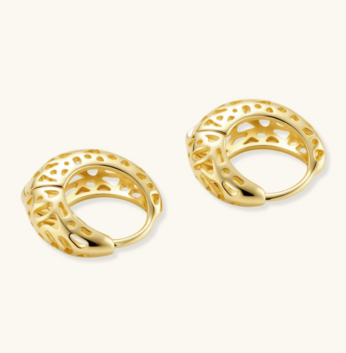 Product video showcasing Honeycomb Dream Hoops with geometric honeycomb-inspired details and a sculptural hoop design | Olaty