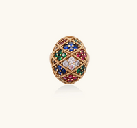 Product video showcasing Empress Mosaic Rainbow Zirconia Statement Ring with vibrant multicolor zirconia stones and an ornate mosaic-inspired statement design | Olaty