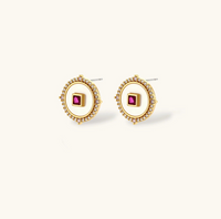Product video showcasing Ruby Medallion Y-Drop Necklace & Stud Earrings Set with rich ruby red medallion details and coordinated Y-drop necklace and stud earrings | Olaty