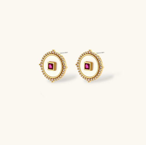 Product video showcasing Ruby Medallion Y-Drop Necklace & Stud Earrings Set with rich ruby red medallion details and coordinated Y-drop necklace and stud earrings | Olaty