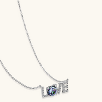 Product video showcasing GRA Certified Rainbow Moissanite Diamond Love Necklace with brilliant rainbow moissanite stones and sparkling love-inspired pendant details | Olaty