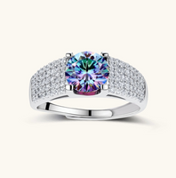 Product video showcasing GRA Certified Rainbow Moissanite Diamond Prism Power Ring with a brilliant rainbow moissanite center stone and sparkling prism-inspired details | Olaty