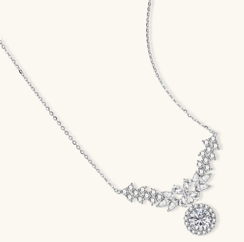 Product video showcasing GRA Certified Moissanite Diamond Celestial Wings Halo Statement Necklace with brilliant moissanite stones, sparkling halo details and celestial wing-inspired design | Olaty