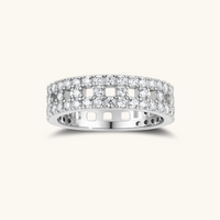 Product video showcasing GRA Certified Moissanite Diamond Stellar Row Ring with brilliant moissanite stones arranged in a sparkling linear row design | Olaty