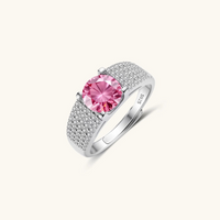Product video showcasing GRA Certified Pink Moissanite Diamond Statement Ring with a brilliant pink moissanite center stone and sparkling statement details | Olaty