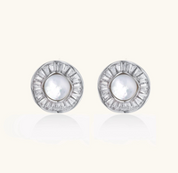 Product video showcasing Radiant Pearl Halo Statement Stud Earrings with lustrous pearl centerpieces, radiant halo details and an elegant statement design | Olaty