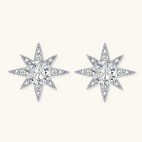 Product video showcasing GRA Certified Moissanite Diamond Celestial Star Stud Earrings with brilliant moissanite stones and sparkling celestial star-inspired details | Olaty