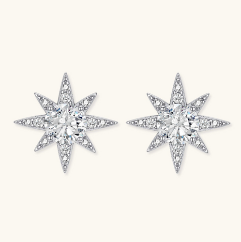 Product video showcasing GRA Certified Moissanite Diamond Celestial Star Stud Earrings with brilliant moissanite stones and sparkling celestial star-inspired details | Olaty
