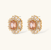 Product video showcasing Vintage Peach Zirconia Halo Jewelry Set with sparkling peach zirconia stones, halo-inspired details and coordinated jewelry pieces | Olaty