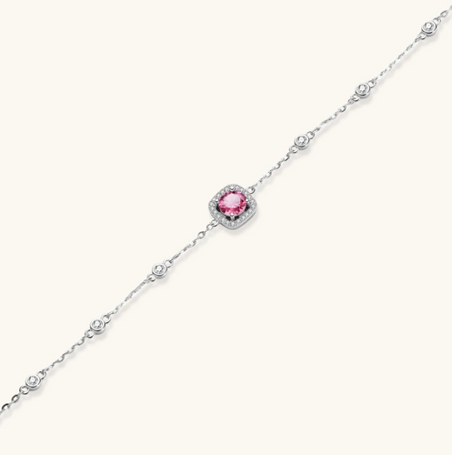 Product video showcasing GRA Certified Pink Moissanite Diamond Bracelet with a brilliant pink moissanite center stone and sparkling bracelet details | Olaty