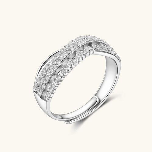 Product video showcasing GRA Certified Moissanite Diamond Infinity Crossover Ring with brilliant moissanite stones and a sparkling infinity-inspired crossover design | Olaty