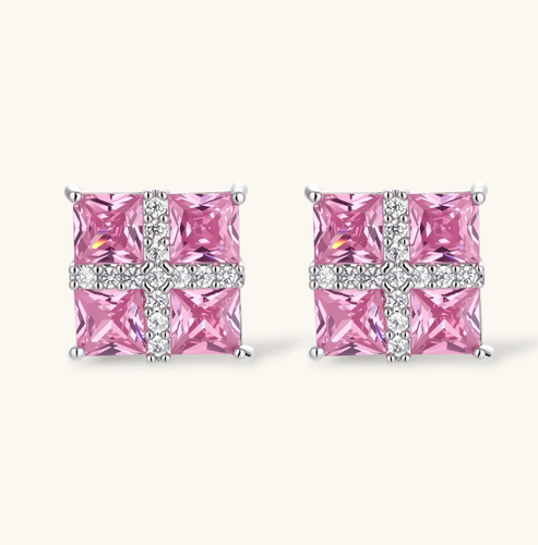 Product video showcasing Pink Prism Cross Y Necklace & Statement Stud Earrings Set with vibrant pink prism details, cross-inspired design and coordinated Y necklace and statement stud earrings | Olaty