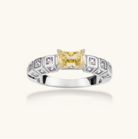 Product video showcasing Golden Geometry Yellow Zirconia Art Deco Statement Ring with vibrant yellow zirconia stones, geometric details and Art Deco-inspired statement design | Olaty