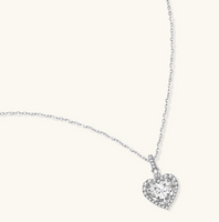 Product video showcasing GRA Certified Moissanite Diamond Heart Halo Necklace with a brilliant heart-shaped moissanite center stone and sparkling halo pendant details | Olaty