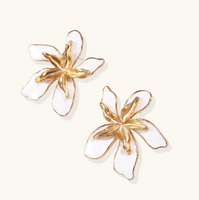 Product video showcasing White Orchid Statement Stud Earrings with sculptural white orchid-inspired petals and elegant statement design | Olaty