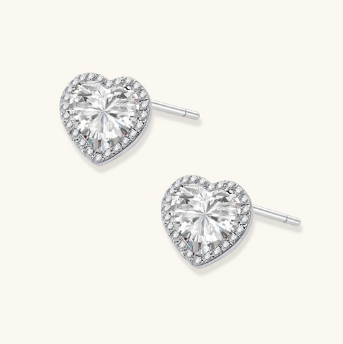 Product video showcasing GRA Certified Moissanite Diamond Heart Stud Earrings with brilliant heart-shaped moissanite stones and sparkling stud details | Olaty