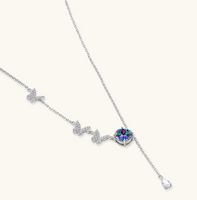 Product video showcasing GRA Certified Rainbow Moissanite Diamond Butterfly Necklace with brilliant rainbow moissanite stones and sparkling butterfly-inspired pendant details | Olaty