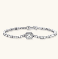 Product video showcasing GRA Certified Moissanite Diamond Center Tennis Bracelet with brilliant moissanite stones, a prominent center stone and sparkling tennis bracelet design | Olaty