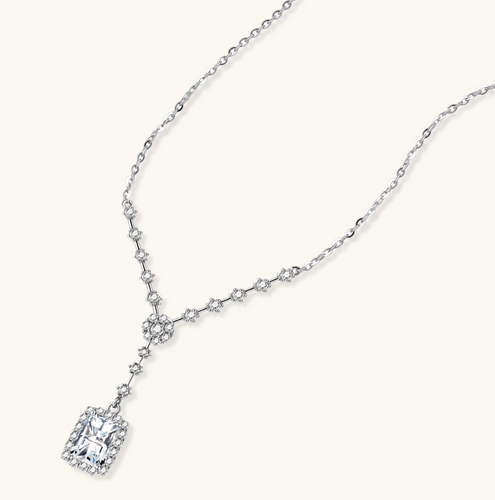 Product video showcasing GRA Certified Moissanite Diamond Celestial Drop Necklace with brilliant moissanite stones and sparkling celestial-inspired drop pendant details | Olaty