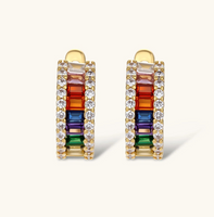 Product video showcasing Rainbow Baguette Zirconia Jewelry Set with vibrant multicolor baguette-cut zirconia stones and coordinated jewelry pieces | Olaty