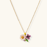 Product video showcasing Garden Bouquet Floral Pendant Necklace with colorful floral details, sculptural pendant design and a gold-tone chain | Olaty