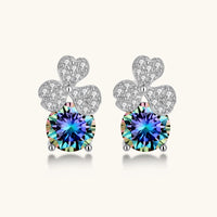 GRA Certified Rainbow Moissanite Diamond Lucky Clover Stud Earrings front view in 925 sterling silver | Olaty
